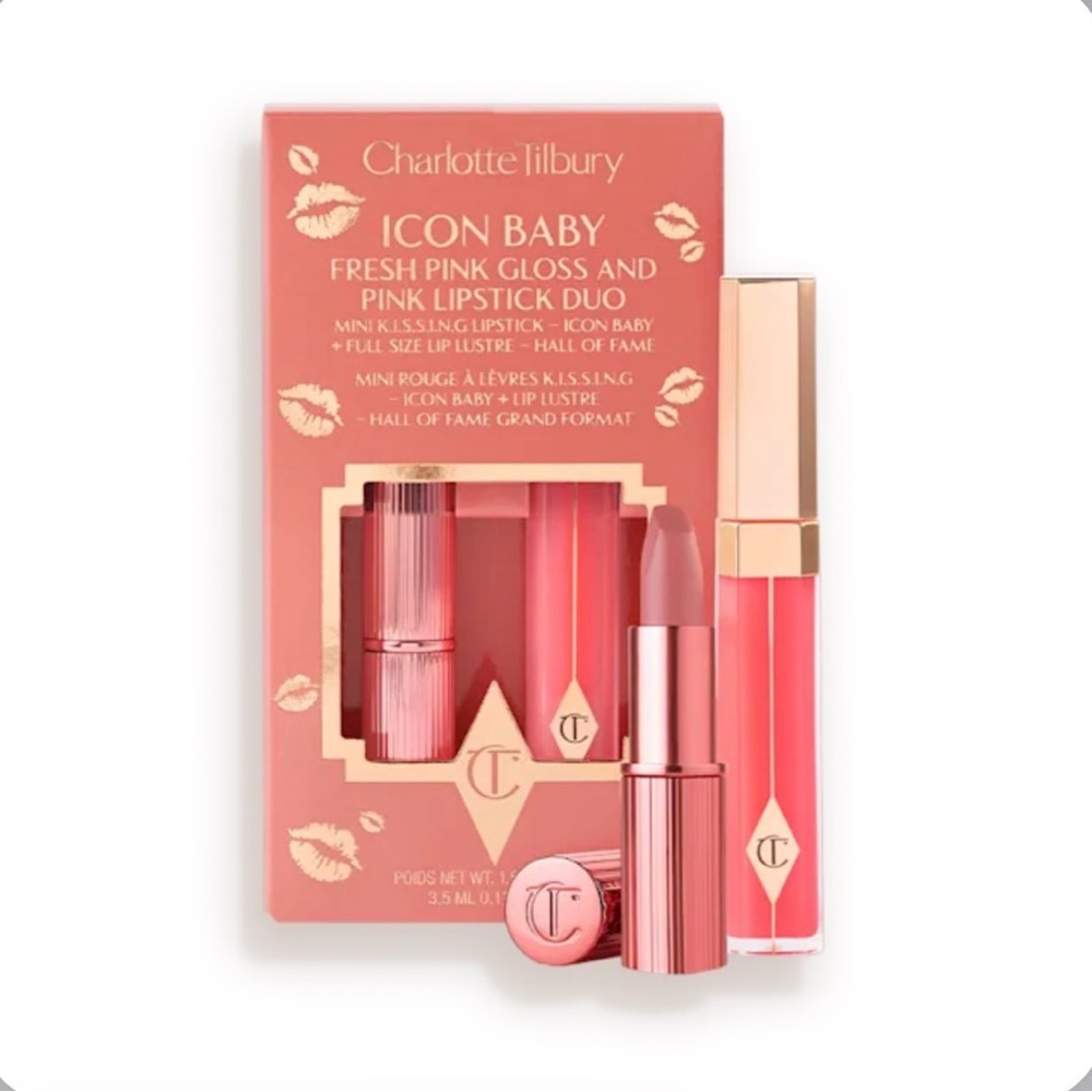 New Charlotte Tilbury Icon Baby Pink Lipstick and Lip Gloss Set